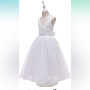 NWOT Girls Pageant Princess Flower Dress Kids Prom Puffy Ball Gowns 12 yrs White